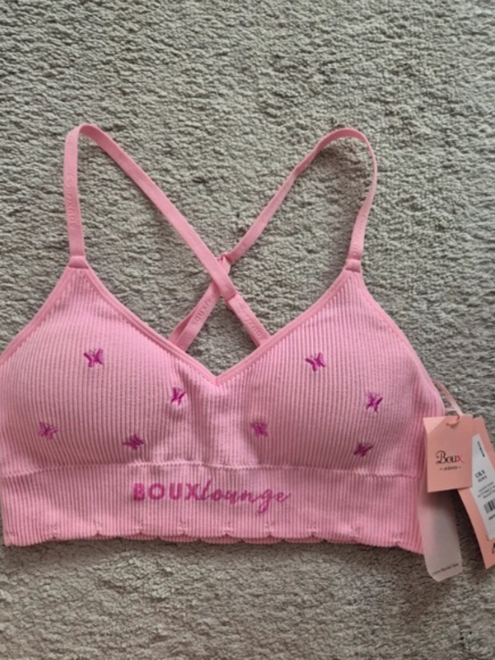 Avenue Pink Ribbed Cross-Back Bralette with Embroidered Accents